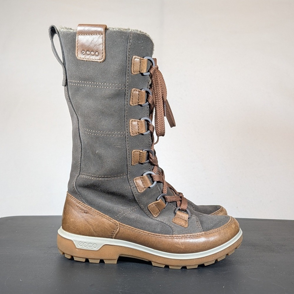 Ecco Hydromax Gora Tall Winter Boots Grey Brown Suede Leather Women 36